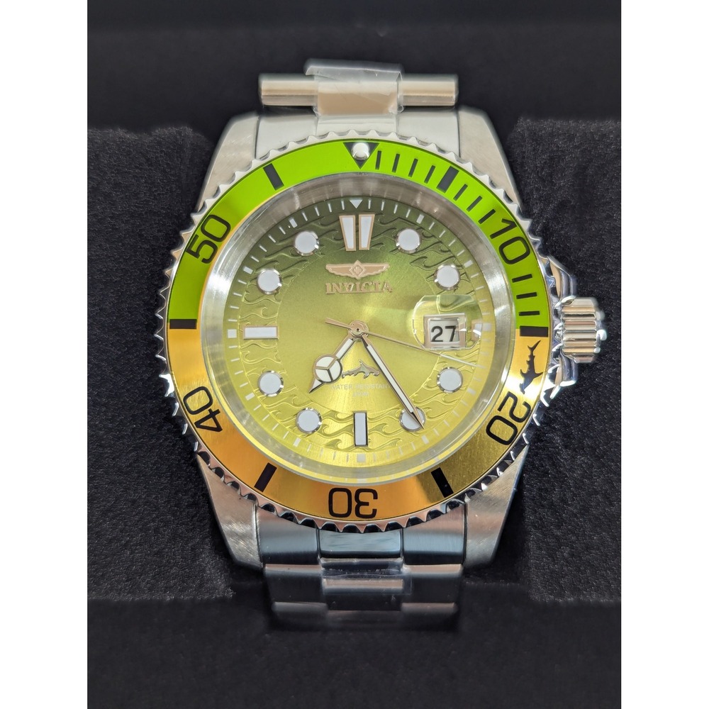 Invicta Pro Diver 50896 Mens Watch 42mm Sprite Starry Green Yellow Bezel Steel